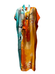  Colorblock Chain Print Maxi Kaftan Dress