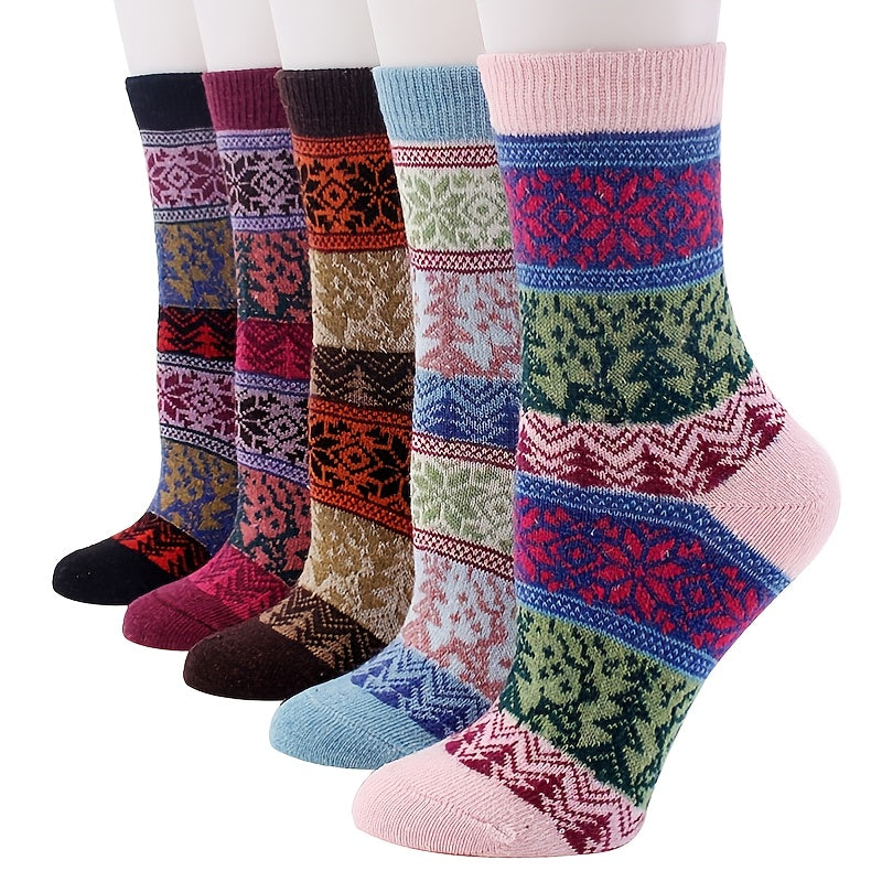 5 Pairs Geometric Pattern Colorblock Socks Women's Stockings
