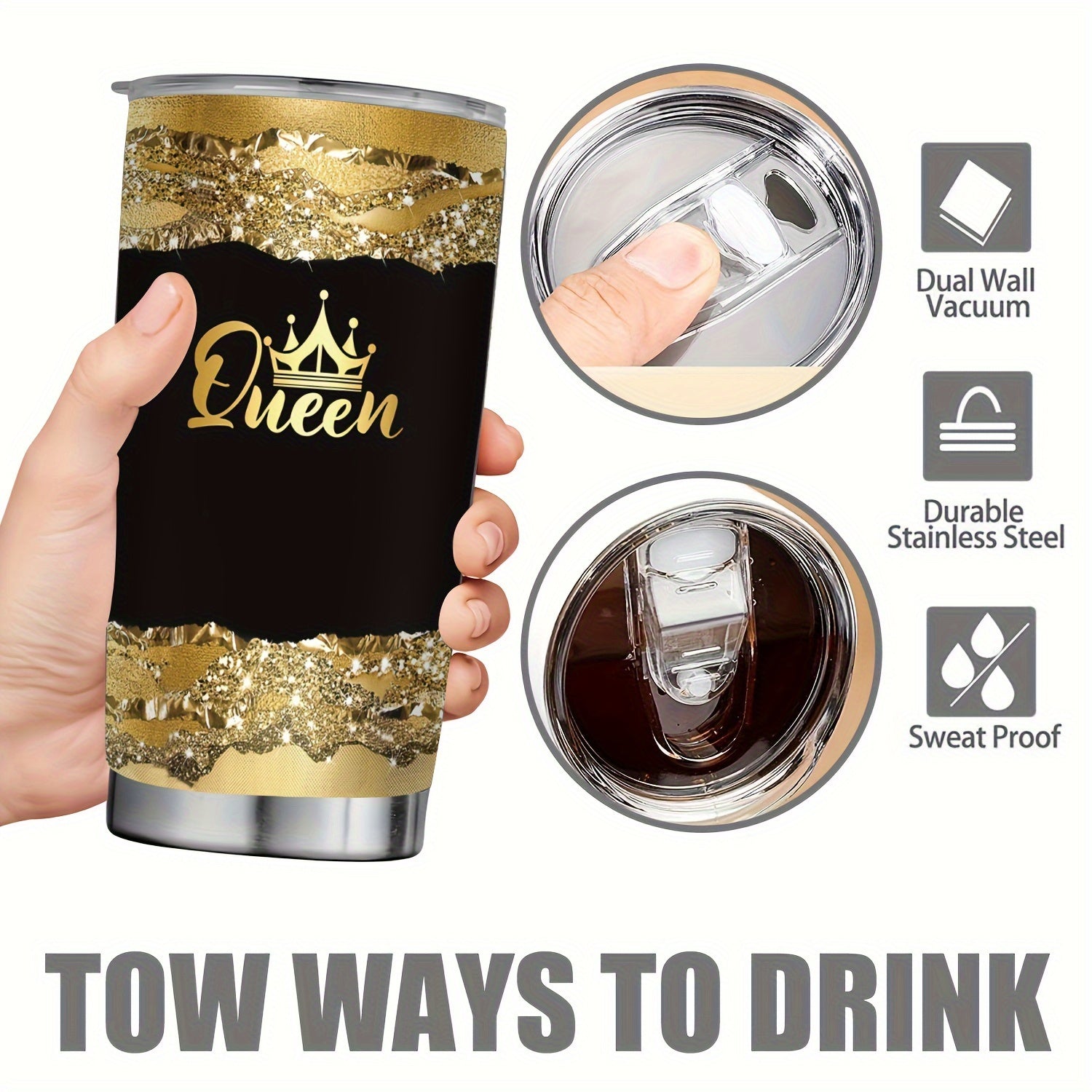 20oz Stainless Steel Insulated Tumbler with Lid - Reusable Hand Wash