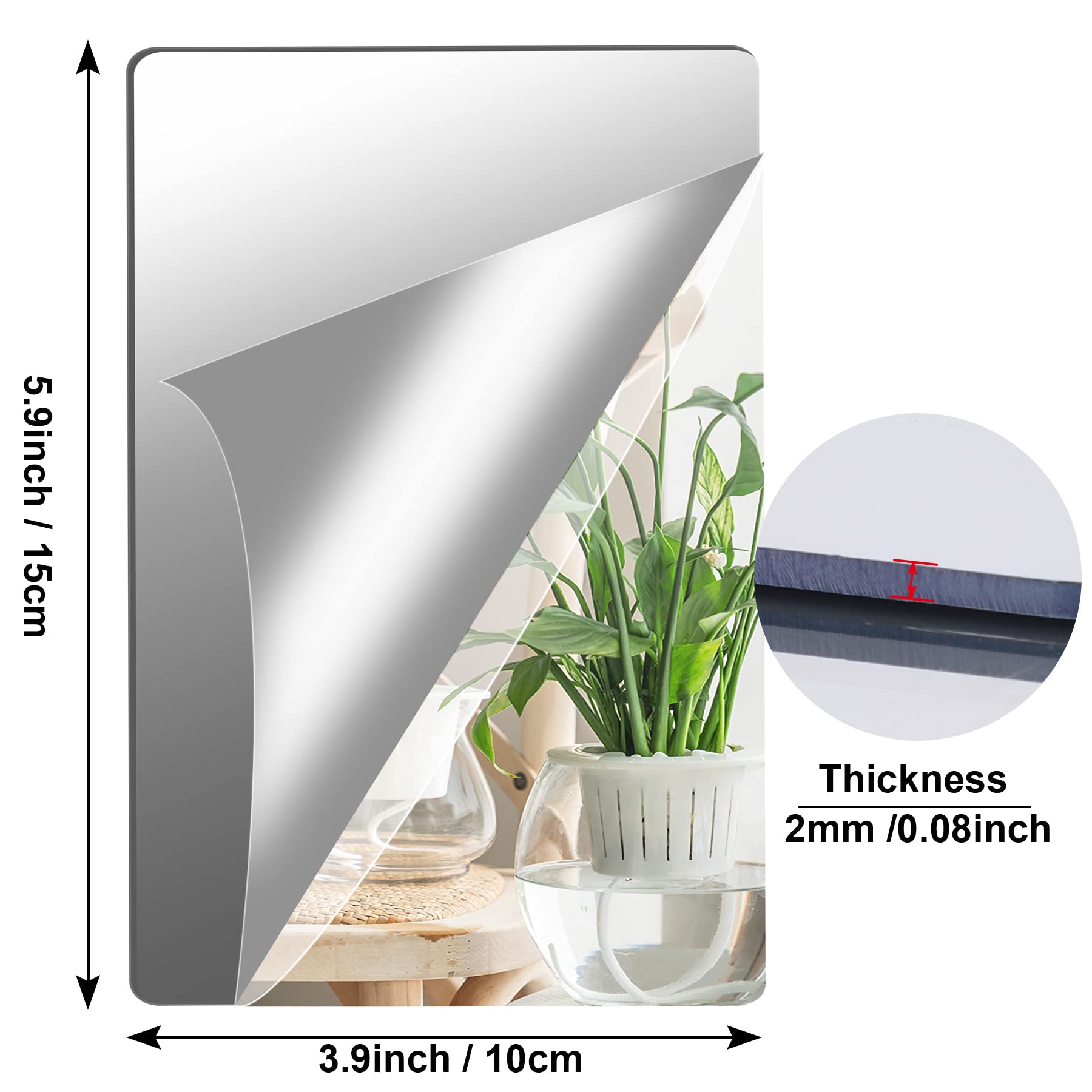 Acrylic Mirror Tiles 2mm Self Adhesive Flexible Plastic Frameless Mirror