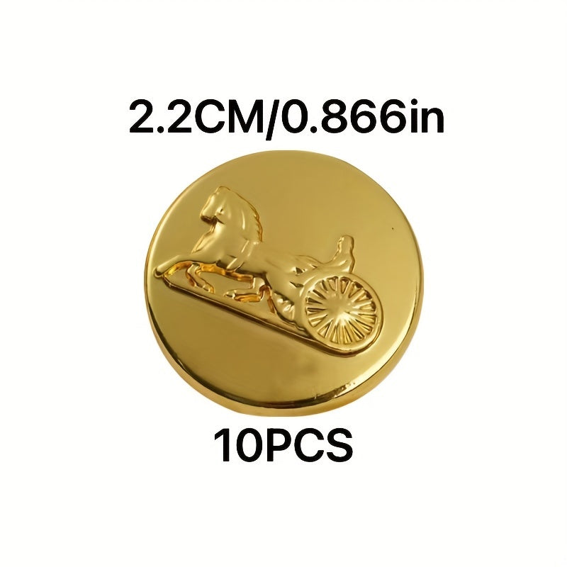 10Pcs Golden Metal Carriage Buttons For Coat, Suit, Hand Sewn