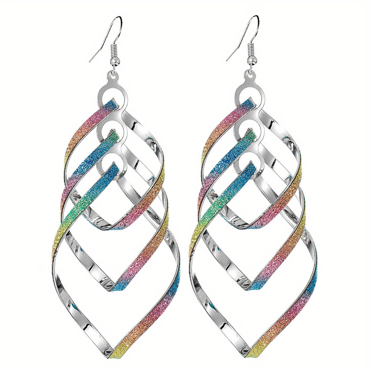 Metal Layered Swirling Geometric Earrings Long Pendant Hook Earrings