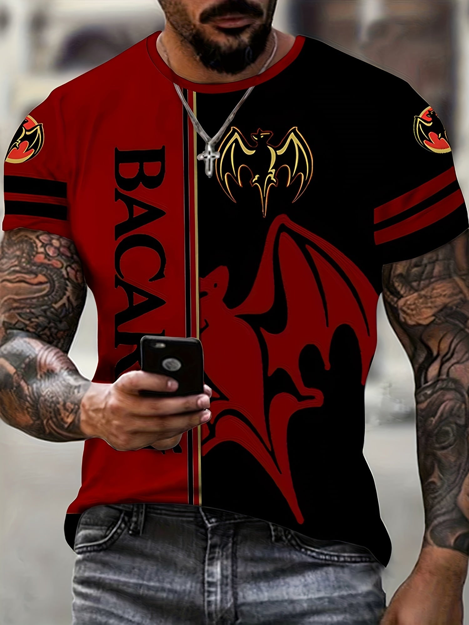 Men's Bat Graphic T shirt 3D Print Stretch Crew Neck Tee Top for Summer Outdoor