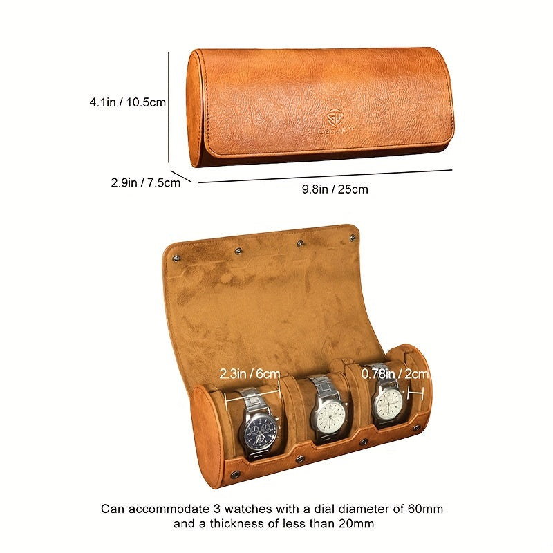 WESSLECO 3 Slots Roll Travel Case Vintage PU Leather Watch Organizer