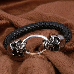 Men's Skull Braided Leather Gothic Bracelet