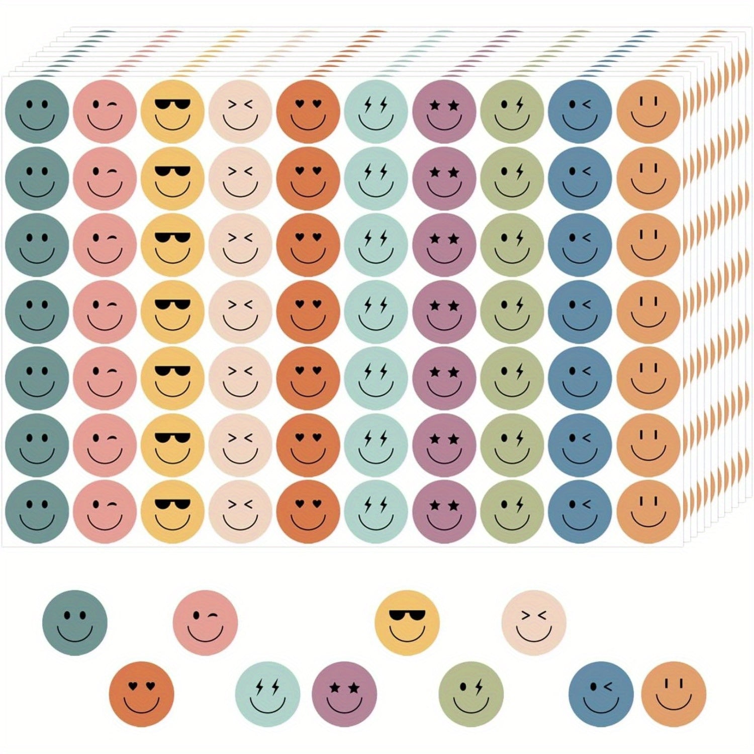 Colorful Happy Face Stickers 3 8 Inch Boho Reward Labels 10 Styles