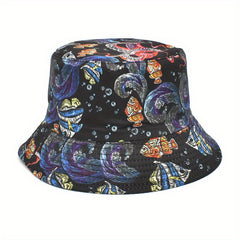 Marine Life Print Bucket Hat UV Protection Sunscreen