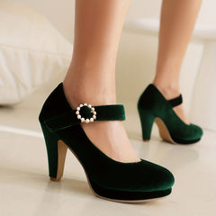 Faux Pearl Block Heels Ankle Strap Pumps Oktoberfest Dress Shoes