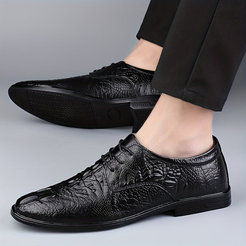 Men's British Style Croc Embossed Derby Shoes Dress Wedding Business