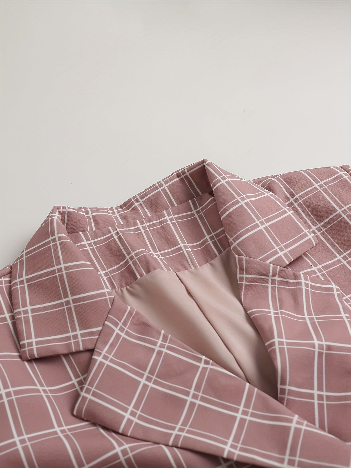  Grid Print Single Breast Button Blazer