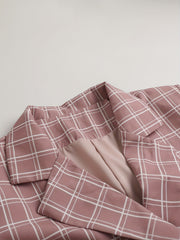  Grid Print Single Breast Button Blazer