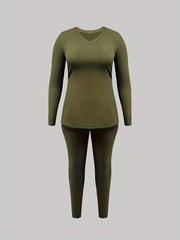  Ribbed V Neck Top & Leggings Two Piece Set
