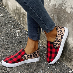 Leopard Print & Plaid Loafers Slip On Canvas Shoes