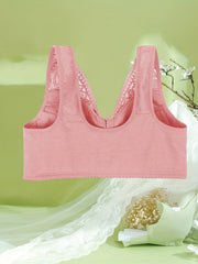  Leaf Jacquard Zipper Front Lace Bra