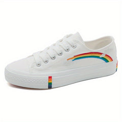 Women's Rainbow Pattern Canvas Shoes Casual Lace Up Outdoor Sneakers