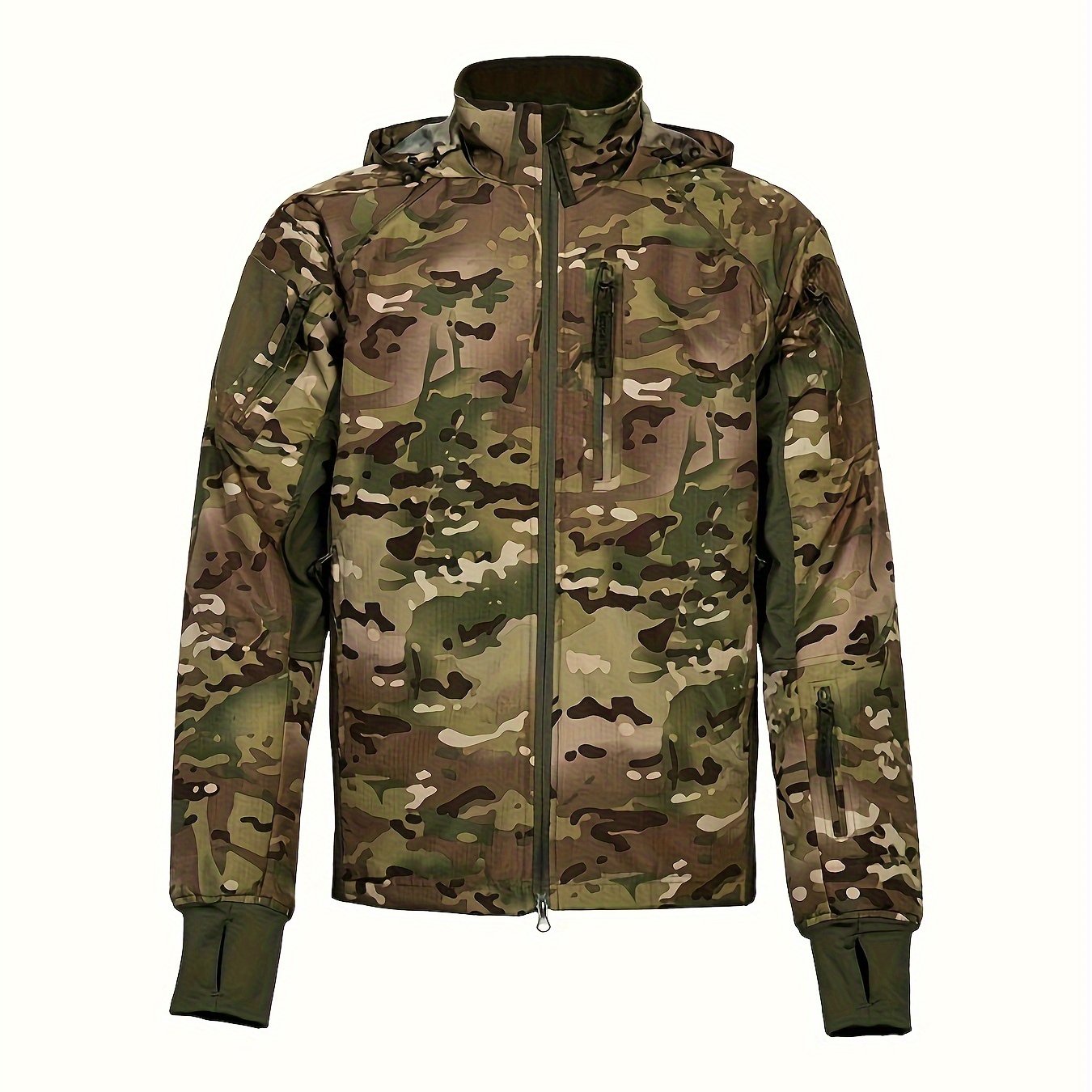 Men's Camo Waterproof Hooded Jacket - Outdoor Active Zip Up