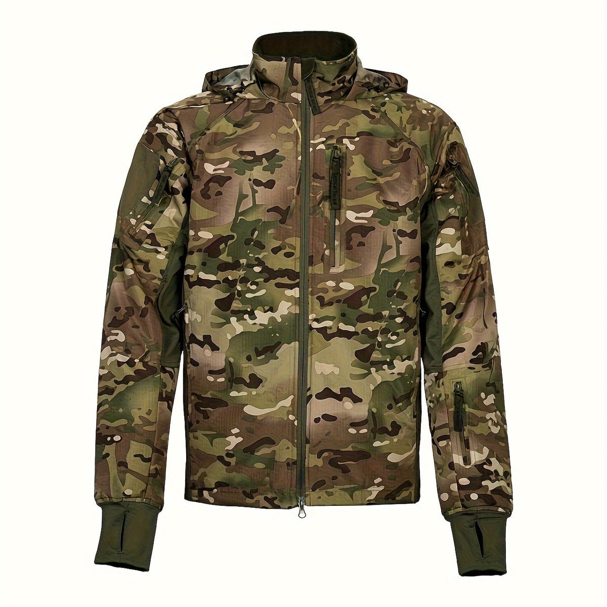 Men's Camo Waterproof Hooded Jacket - Outdoor Active Zip Up