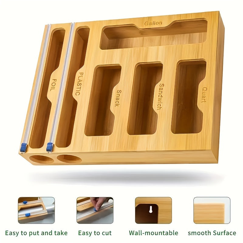 Bamboo Ziplock Bag Organizer and Foil Wrap Holder