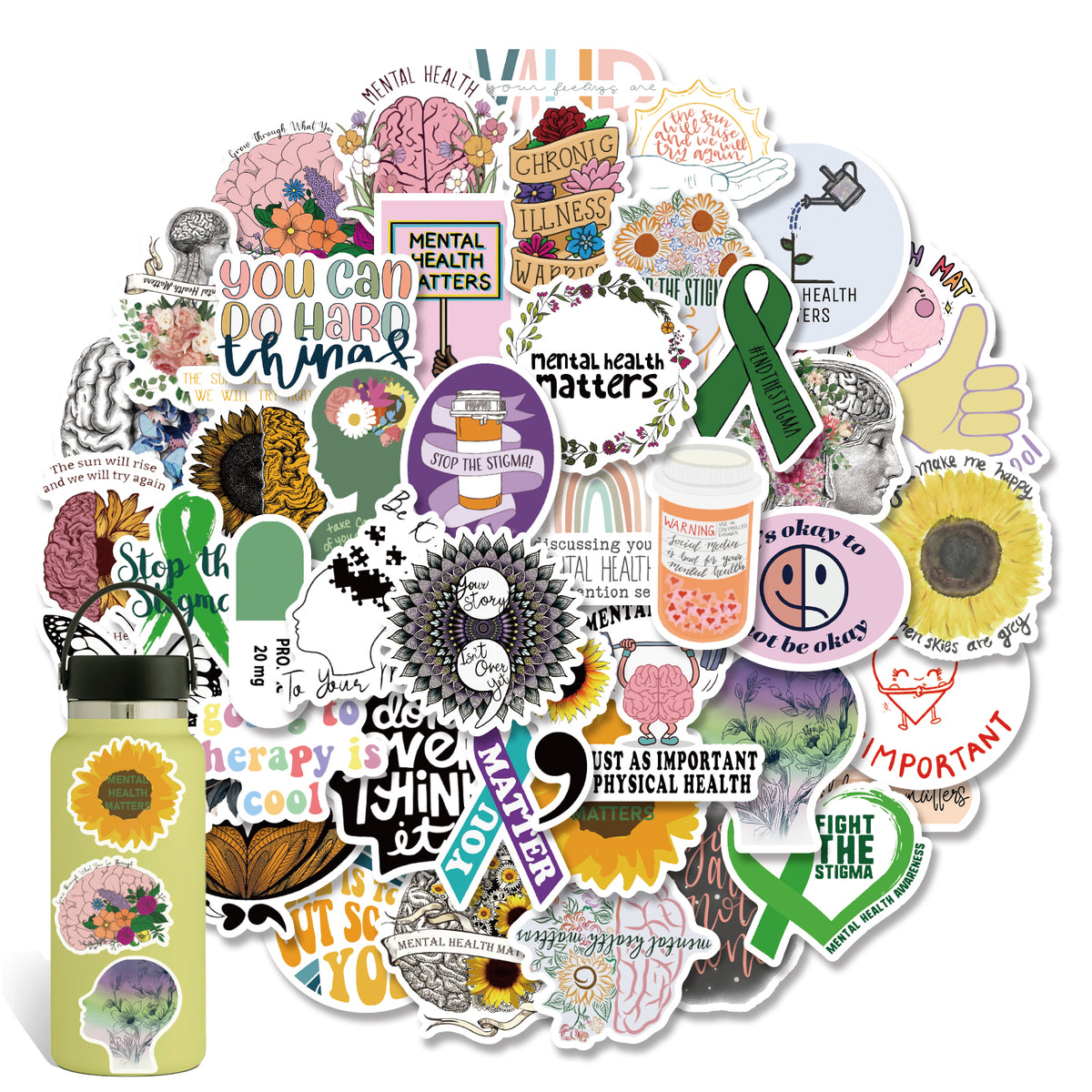 50PCS Mental Health Sticker, Doctor Encouragement Waterproof Decorative Sticker