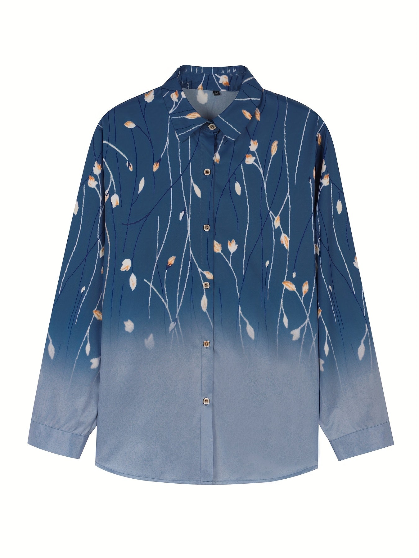  Ombre Floral Print Long Sleeve Button Up Shirt