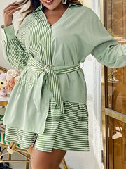  Colorblock Stripe Print Shirt Dress