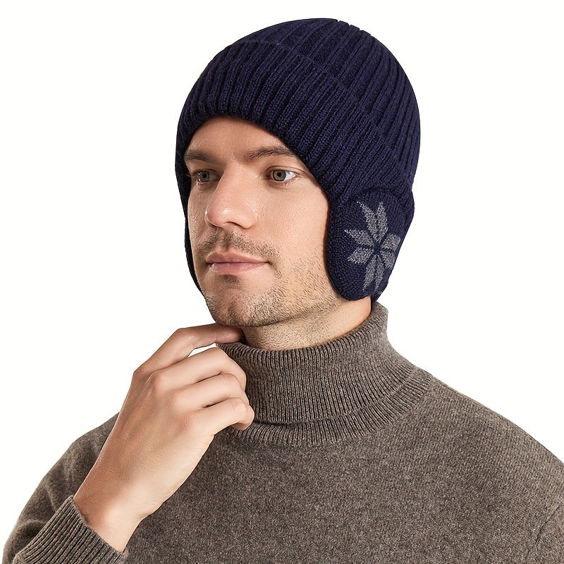 Men's Thickened Windproof Knitted Hat Winter Warm Beanie Cap Ear Warmer