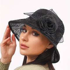 Flower Derby Hat Mesh Breathable Bucket Hat Women Church Hats