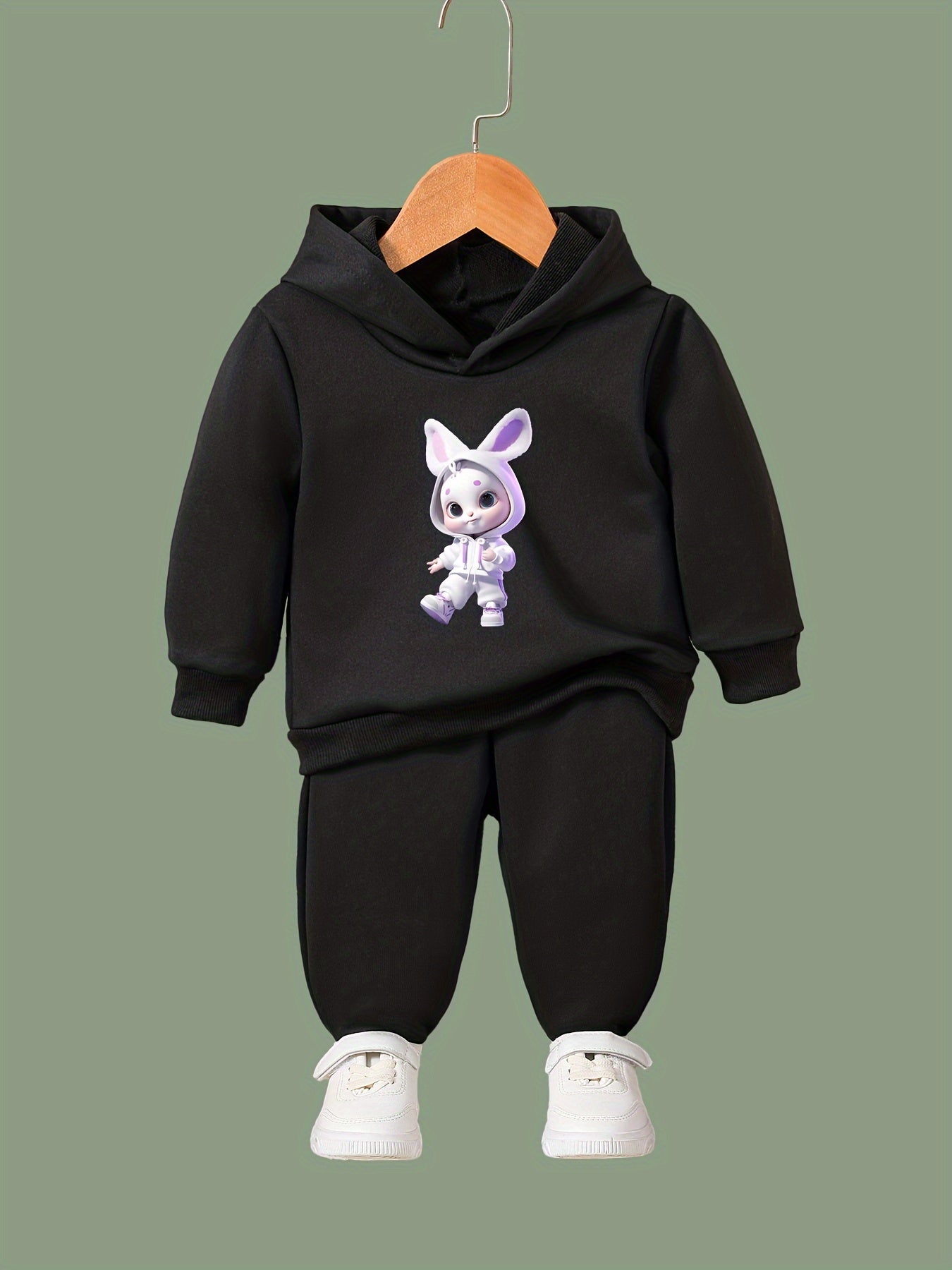 OERYUI Bunny Print Activewear Set for Girls Boys, Hoodies Pants Set