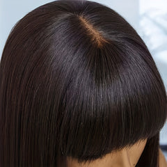 Medium Long Straight Bob Cut Lace Front Wig with Bangs