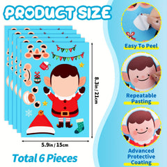 6pcs Christmas Santa Claus Face Changing Stickers DIY Puzzle Stickers