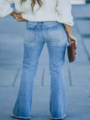  High Stretch Fringe Trim Flared Leg Jeans