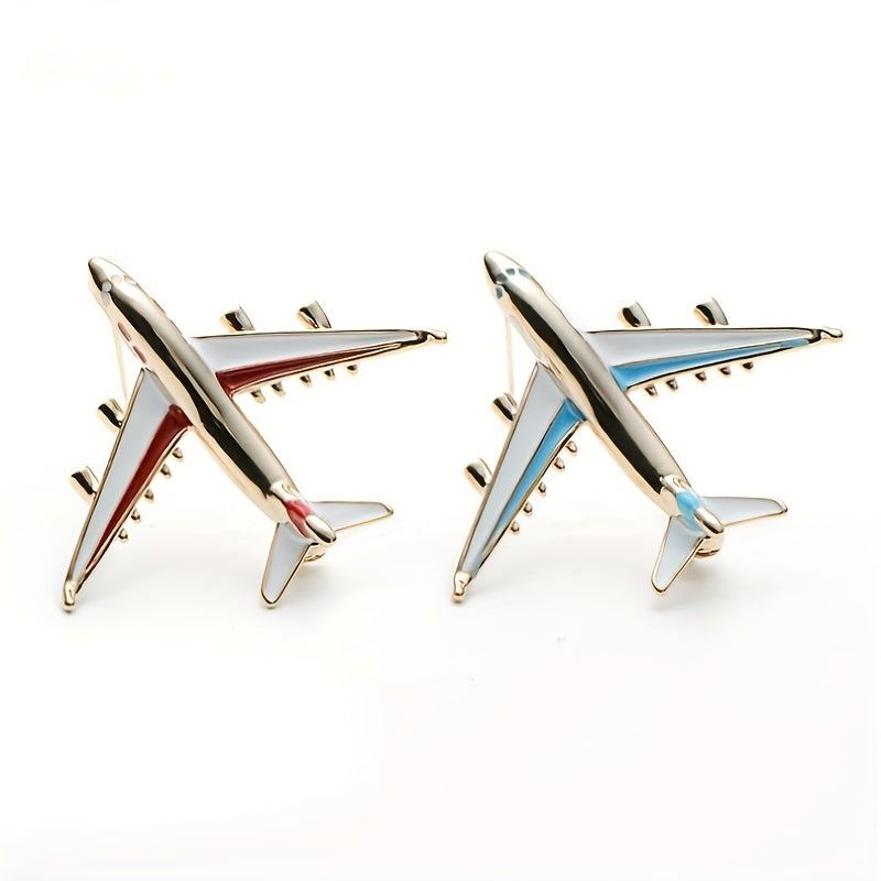 Enamel Red Geometric Airplane Brooch for Men