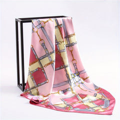 Square Silk Scarf Classic Chain Print Shawl Satin Headwraps Bandana Foulard