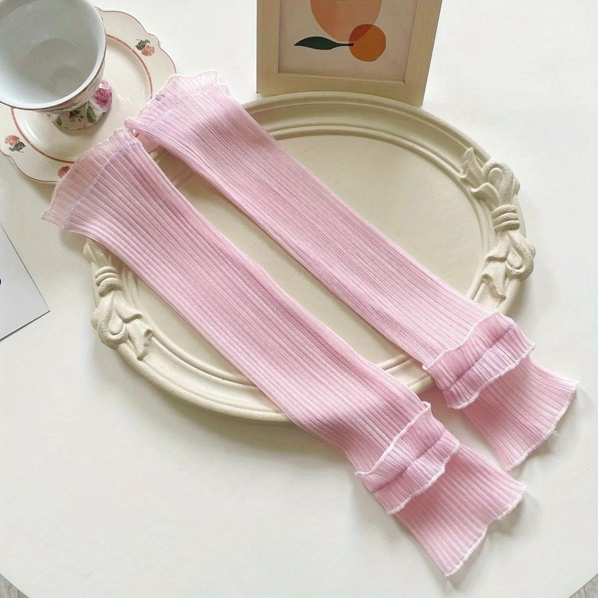 Breathable Ice Sleeves Lace Ruffles UV Protection Arm Sleeves