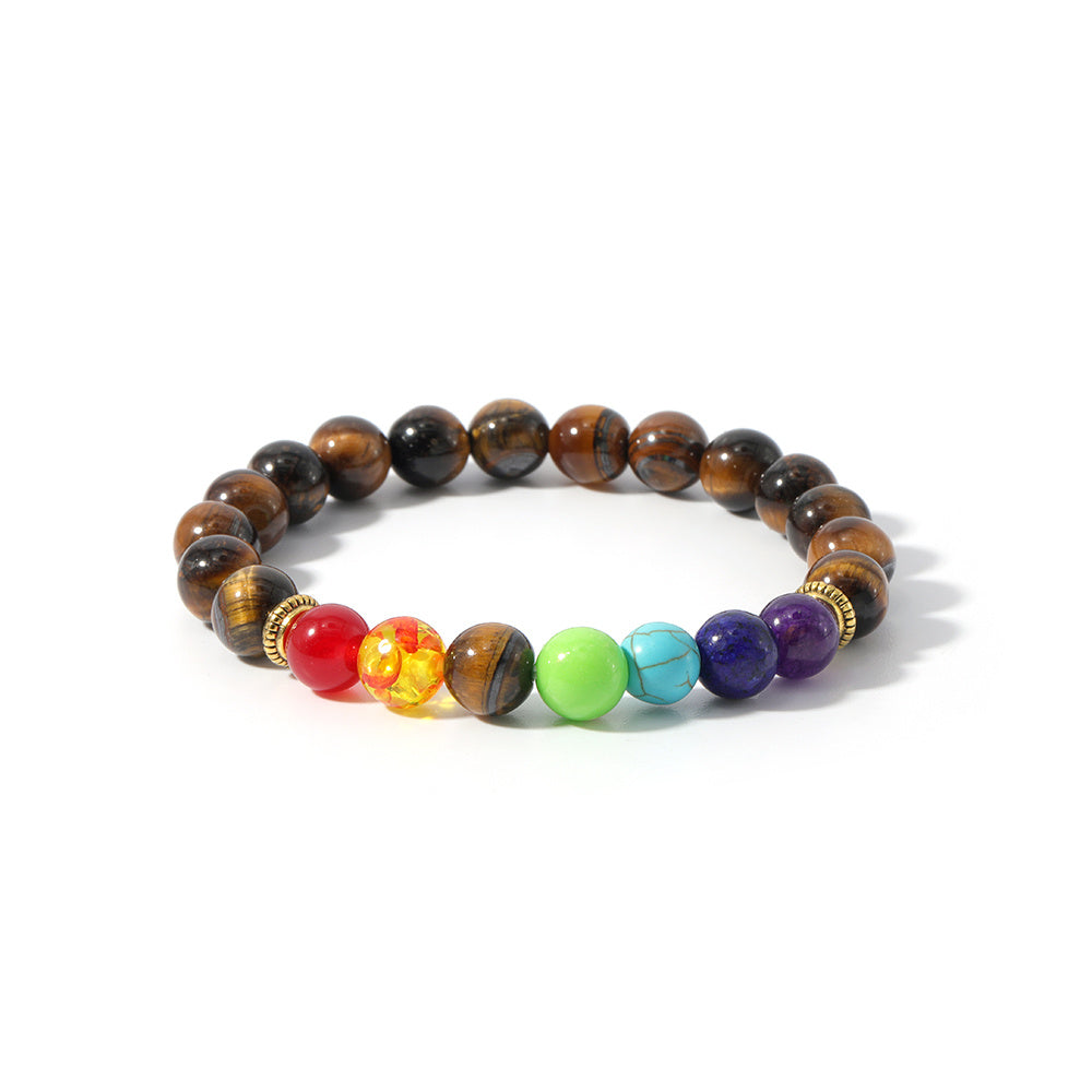 7 Chakra Stone Bead Bracelet Tiger Eye Yoga Balance Men Buddha Jewelry