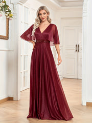 Sequin Bridesmaid Dress Cape Sleeve Surplice Neck