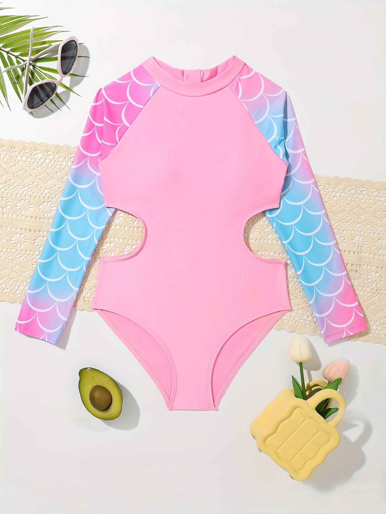 Girls Long Sleeve Swimsuit Cute Bathing Suit for Summer