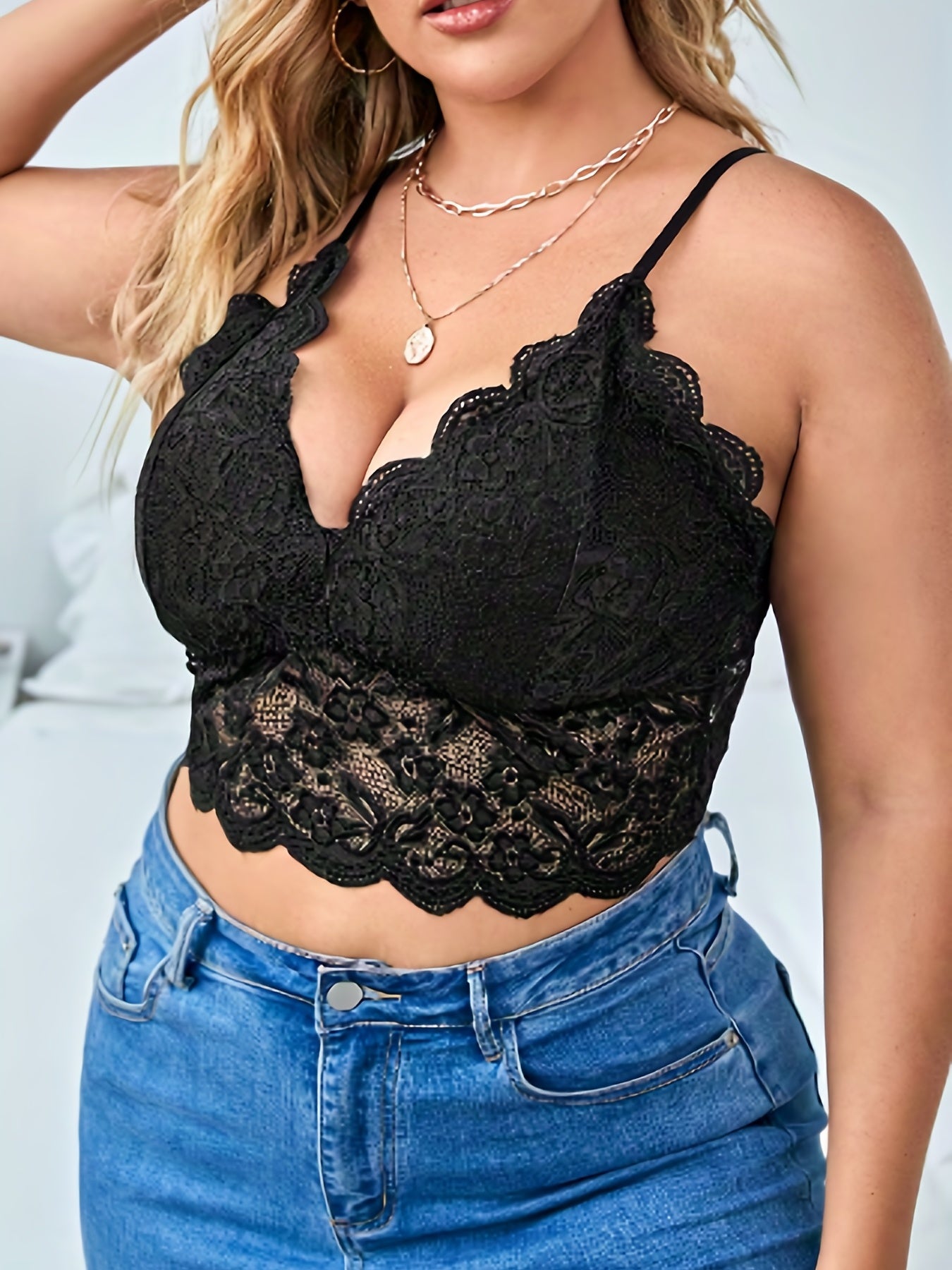 Frenchy Bra Women's Plus Floral Jacquard Longline High Stretch Bra