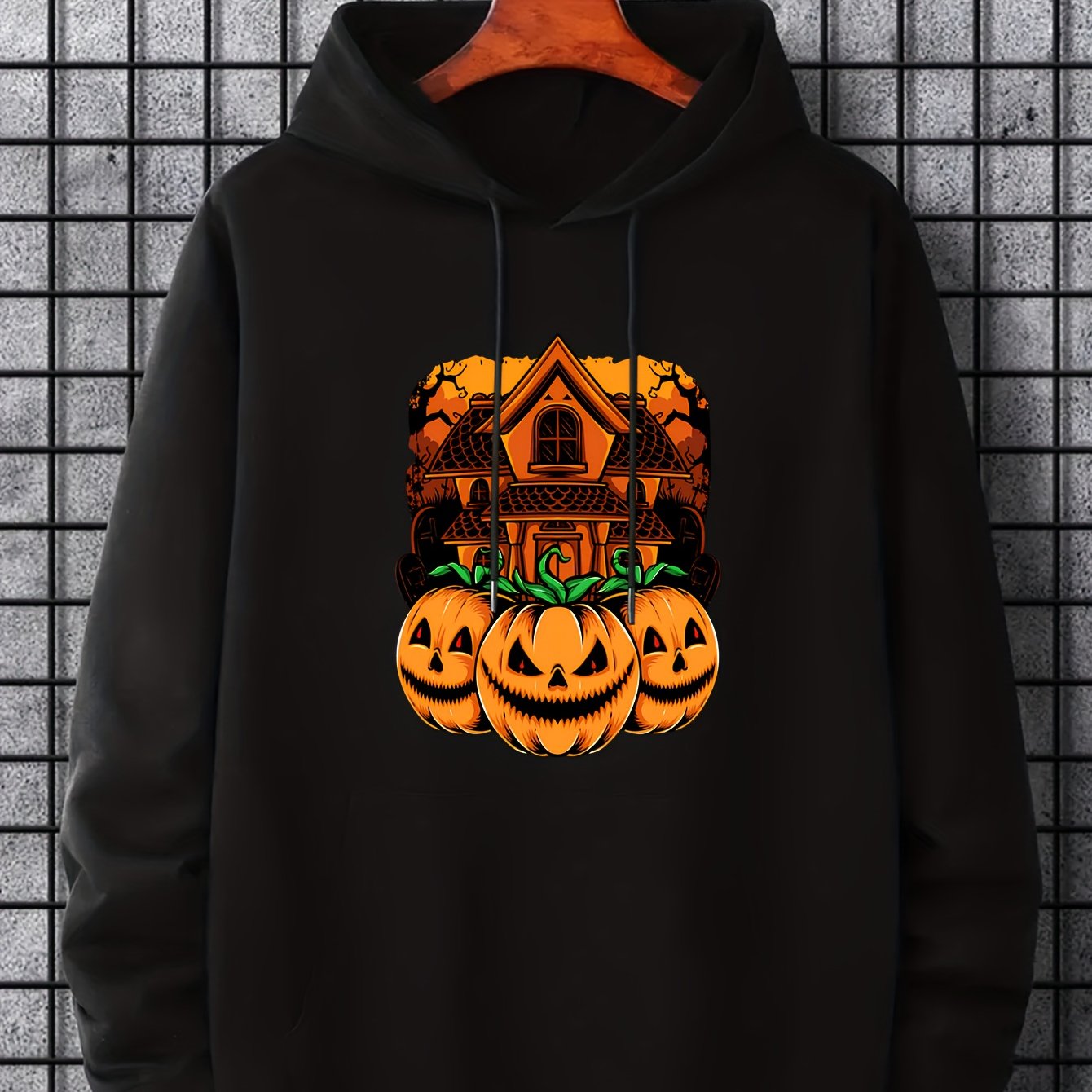 Men's Pumpkin Graphic Hoodie Stretch Drawstring Hooded Sweatshirt