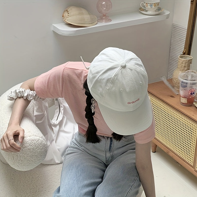 Letter Embroidery Baseball Cap Solid Cotton Sun Hat Adjustable Casual Dad Hats