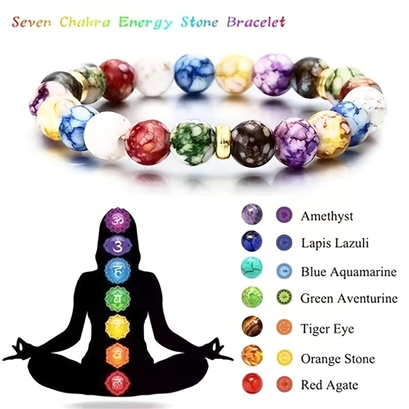 7 Chakra Reiki Healing Stone Bracelet Yoga Balance Energy Beads Jewelry