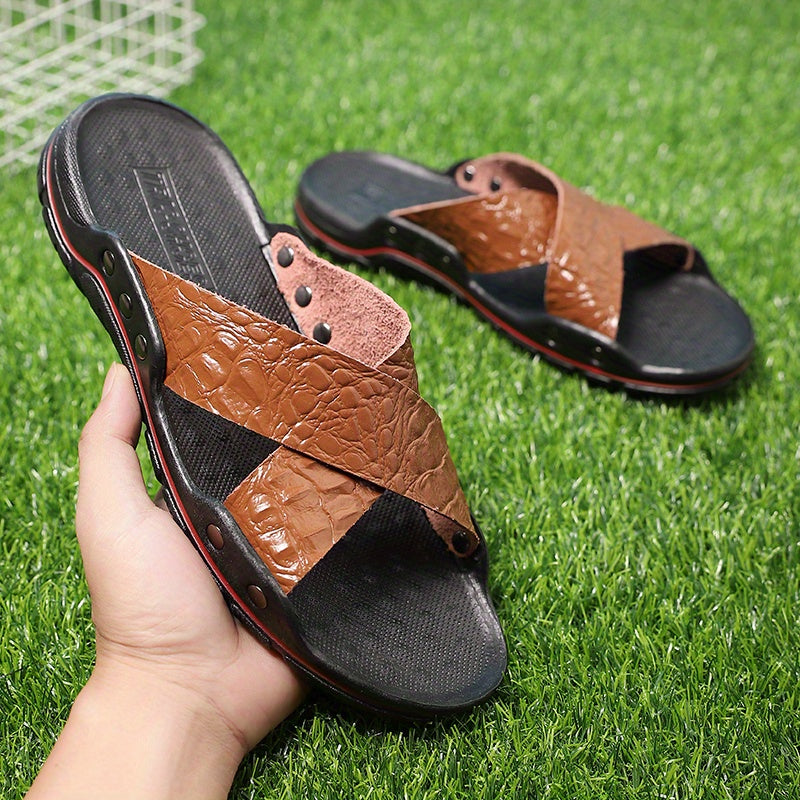 Men's Solid Open Toe Cross Strap Sandals