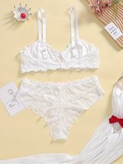  Floral Lace Bow Knot Bra & Underwear Lingerie Set