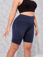  Solid High Rise Skinny Fitness Shorts With Pockets