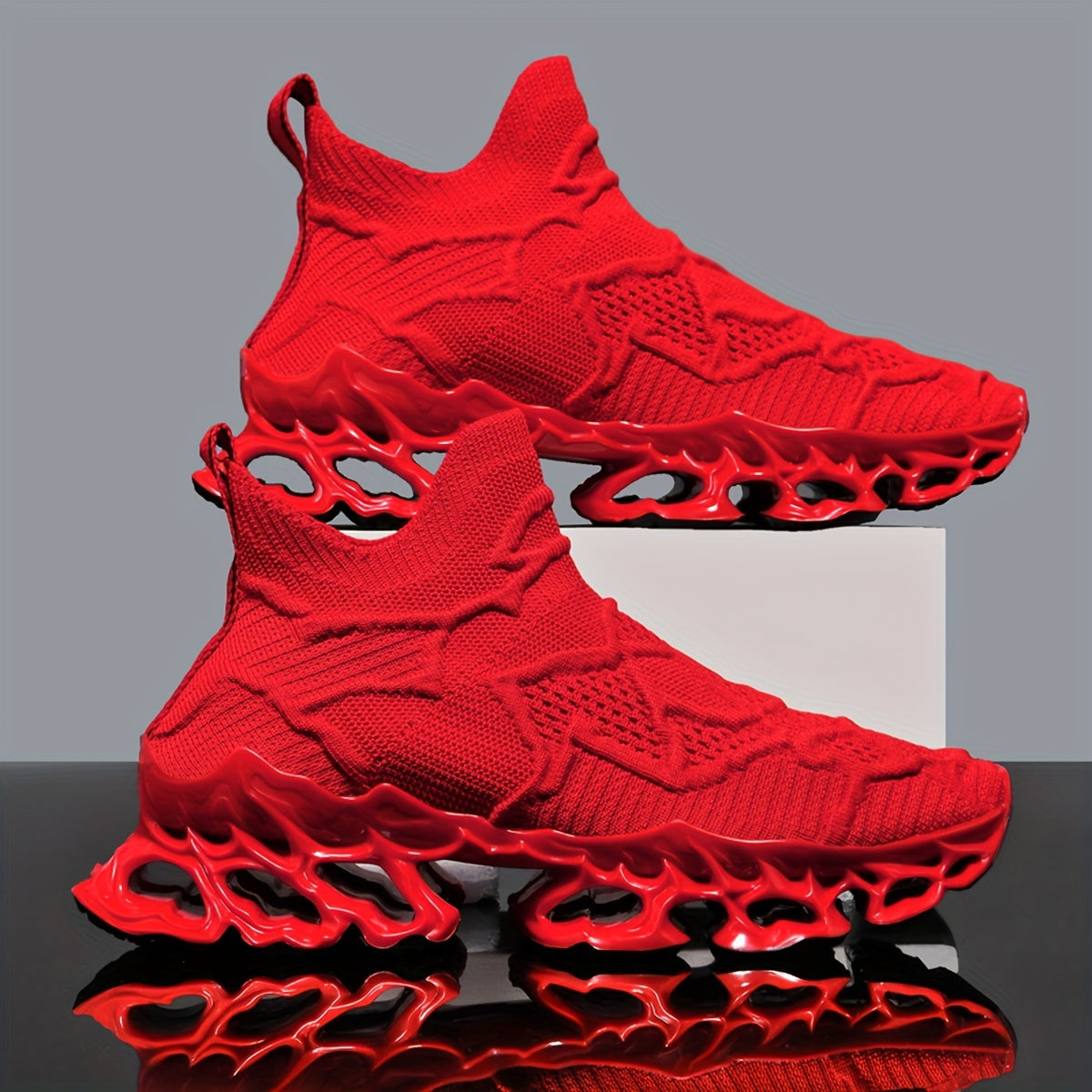 Men's High Top Woven Knit Sneakers, Soft Sole, Non Slip Shoes