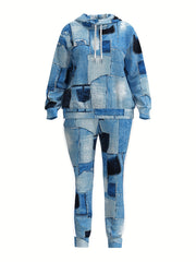  Denim Print Hoodie & Pants Set