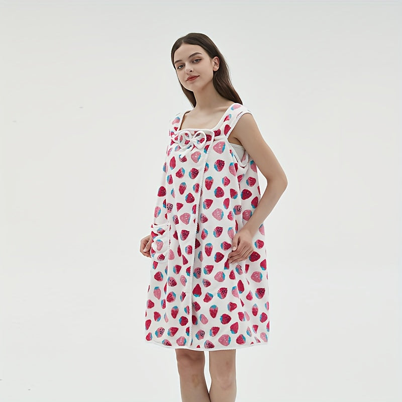 Strawberry Pattern Wearable Bath Towel Bath Skirt For Women