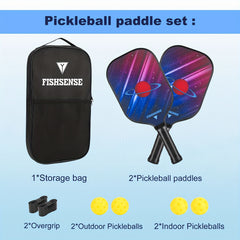 Carbon Fiberglass Pickleball Paddle Set - 2 Paddles, Balls, Grips, Storage