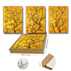 3pcs Fortune Tree Painting Set with Frame, High Definition Spray Painting