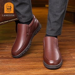 LAORENTOU Men's Leather Fleece Dress Boots